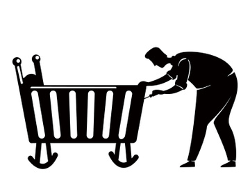 Dad fixing cradle tiles black silhouette vector illustration preview picture