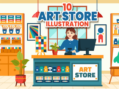 10 Art Store Vector Illustration