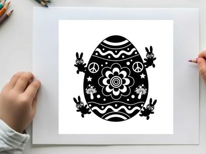 Easter egg silhouette with bunnies and floral patterns