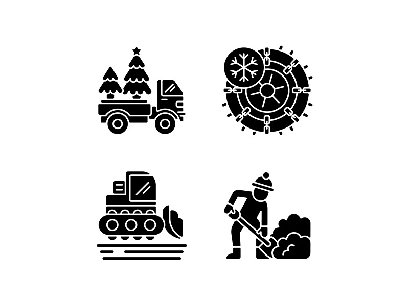 Winter holidays service black glyph icons set on white space
