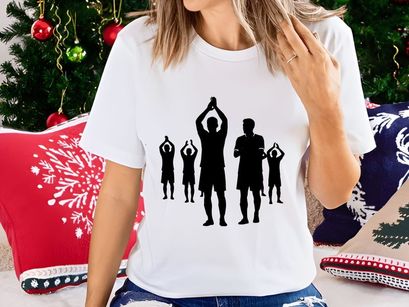 Silhouettes of people practicing yoga or meditation in a group setting