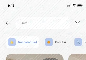 Pantalla de búsqueda de aplicación de reservas de hotel