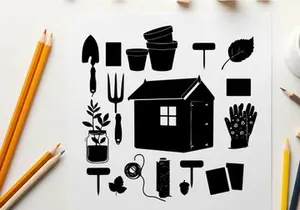 Gardening tools and supplies silhouette illustration