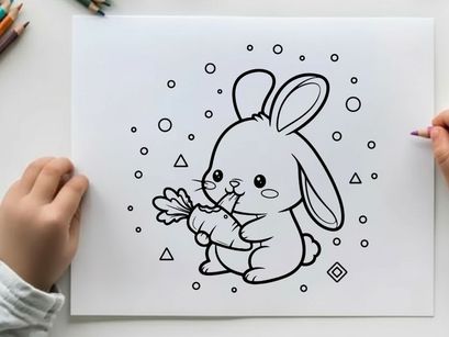 Cute white rabbit with bow tie holding carrot vector illustration