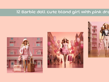 Barbie doll cute blond girl with pink dress preview picture