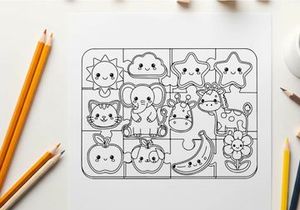 Cute baby animals and fruits flat design vector illustration