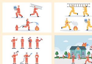 20 Group of Firefighters Illustration