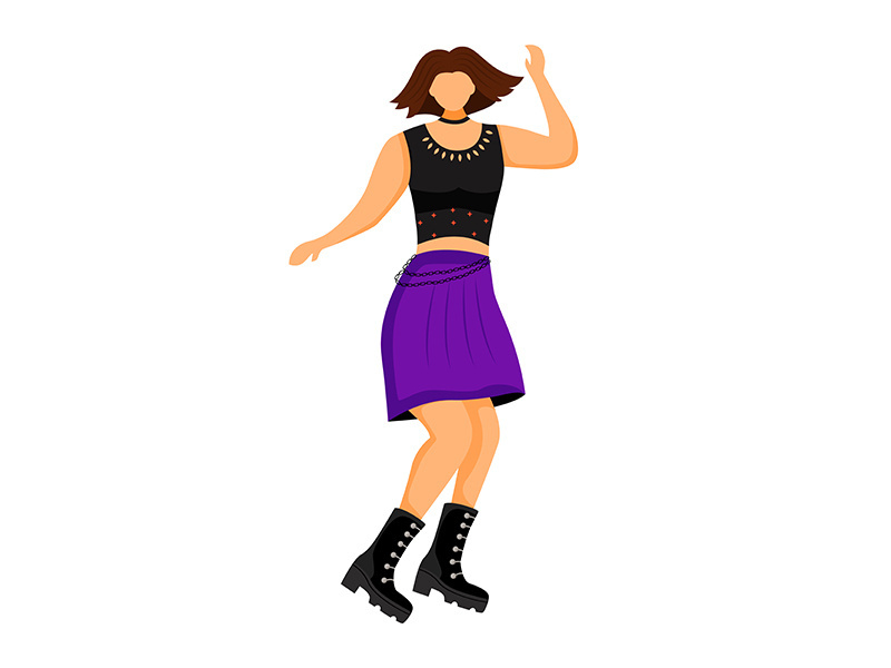 Dancing punk girl flat color vector illustration