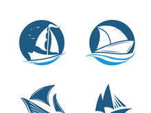 Sailboat boat on sea ocean wave with logo design simple ship