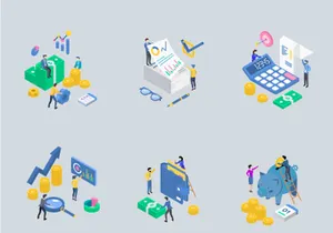 Accounting and audit isometric color illustration set