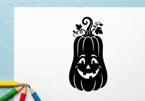 Cute Halloween Pumpkin Character with Smiling Face and Decorative Details