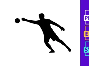 A silhouette of a man playing handball in dynamic motion with a ball preview picture