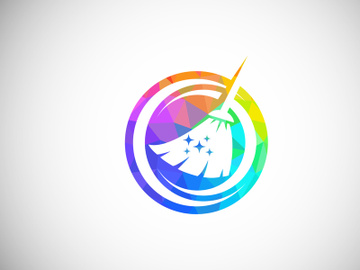 Low Poly Cleaning Service Logo Design Template, Cleaning Company Logo Sign Symbol. preview picture
