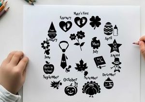 Silhouette of various objects and months of the year