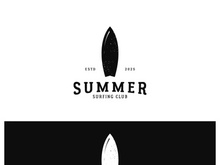 surfing logo with vintage paddle board beach waves, for business, sport, adventure, tourism, vacation