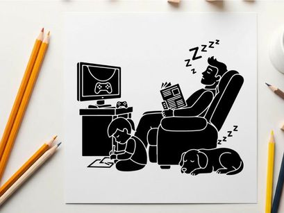 Man and pets asleep in living room with silhouette