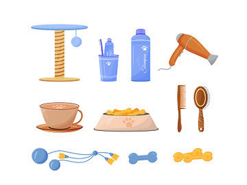 Pet care product flat color vector objects set preview picture