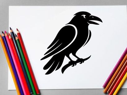 Ilustração de Silhueta de Corvo Preto para Temas de Natureza e Vida Selvagem