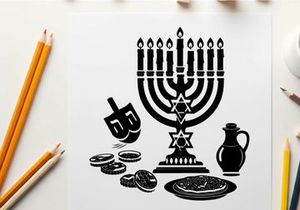 Hanukkah celebration with menorah and traditional jewish silhouette