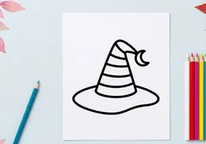 Halloween party hat with curled top design. Classic festive cone-shaped witch hat for costumes and celebrations.