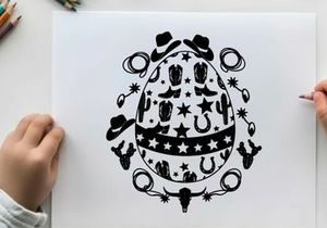Western easter egg silhouette with cowboy hats and boots