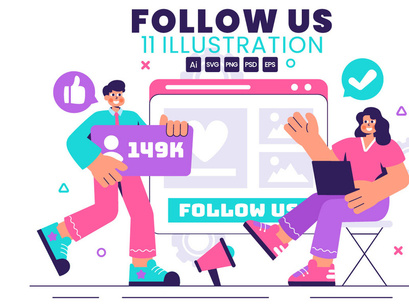 11 Follow Us and Like Illustration