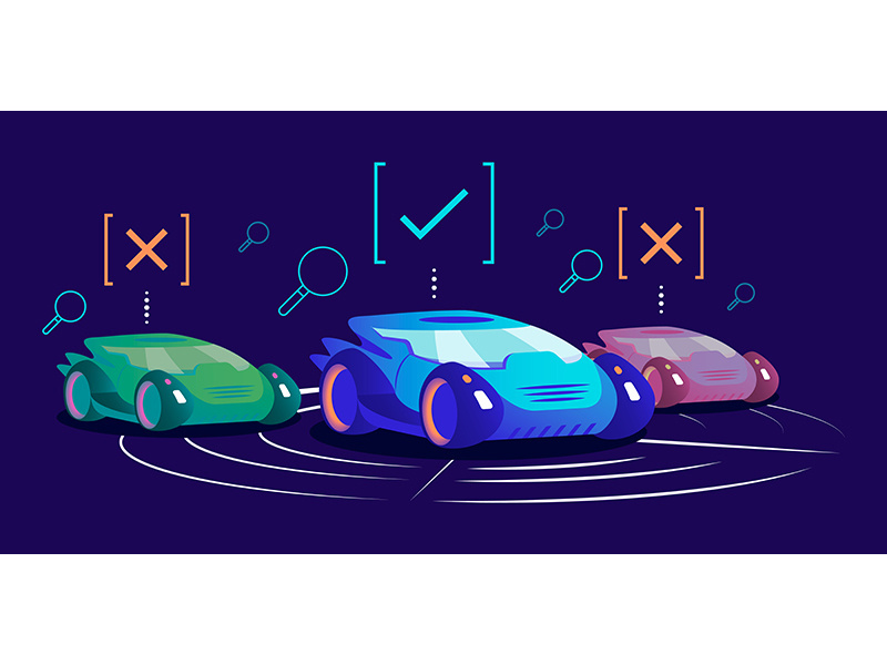 Usual and driverless cars flat color vector illustration