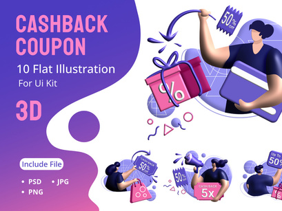 cashback coupon 3d rendering Illustration