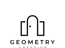 Simple open door abstract logo design, interior with geometric shapes or monogram.For building construction, business.property and company.