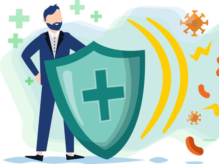 Vector illustration fight covid-19 corona virus. cure corona virus. people fight virus concept. corona viruses vaccine concept. don't be afraid of the corona virus concept
