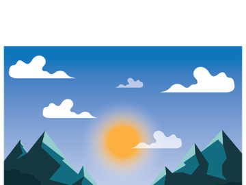 landscape illustration natural scenery background with hills,sky,moon,clouds,sun pine lake preview picture