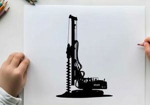 Silhouette of a large drilling machine with a long drill bit