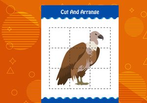 10 Pages Cut and arrange with a bird worksheet for kids. Educational game for children
