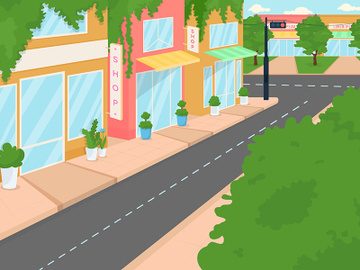 Summer city street flat color vector illustration preview picture