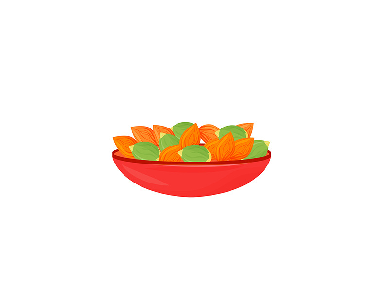 Pumpkin seeds and almonds in bowl cartoon vector illustration