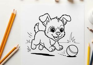 Cute puppy playing with soccer ball vector illustration