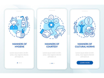Etiquette categories blue onboarding mobile app screen preview picture