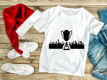 A large trophy cup with cheering crowd in the background silhouette