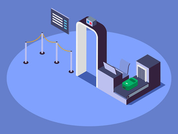 Airport security checkpoint isometric color vector illustration preview picture