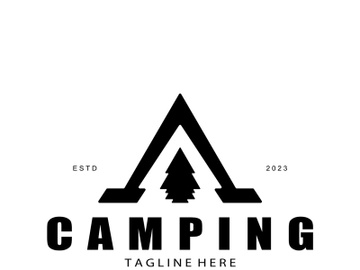 vintage and retro tent logo, camping. With tent, tree and bonfire sign. adventurers, scouts, climbers, camping equipment center preview picture