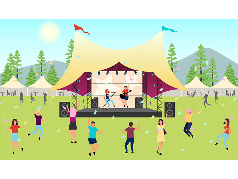 Summertime music festival flat vector illustration