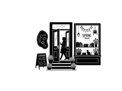 Silhouette of a woman entering a spring themed storefront