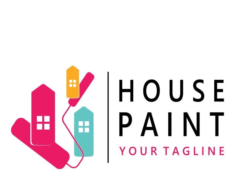 logo icon illustration house paint with a blend of brushes and rollers for house wall paint design, minimalist house, painting, interior, building, property business, wallpaper, vector concept