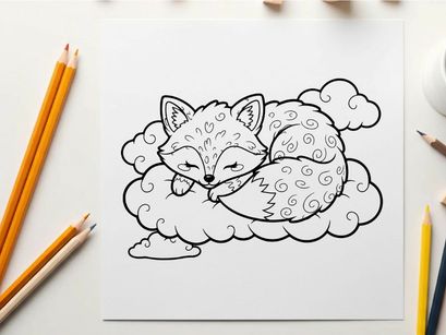 Cute sleeping fox in clouds vector illustration