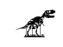 T-Rex skeleton with tiny people, flat design vector