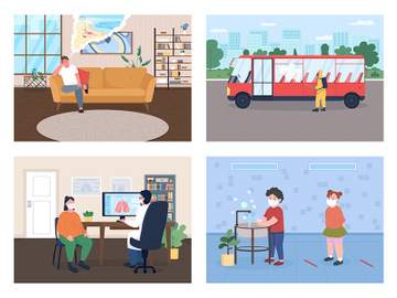 New normal lifestyle during covid lockdown flat color vector illustration set preview picture