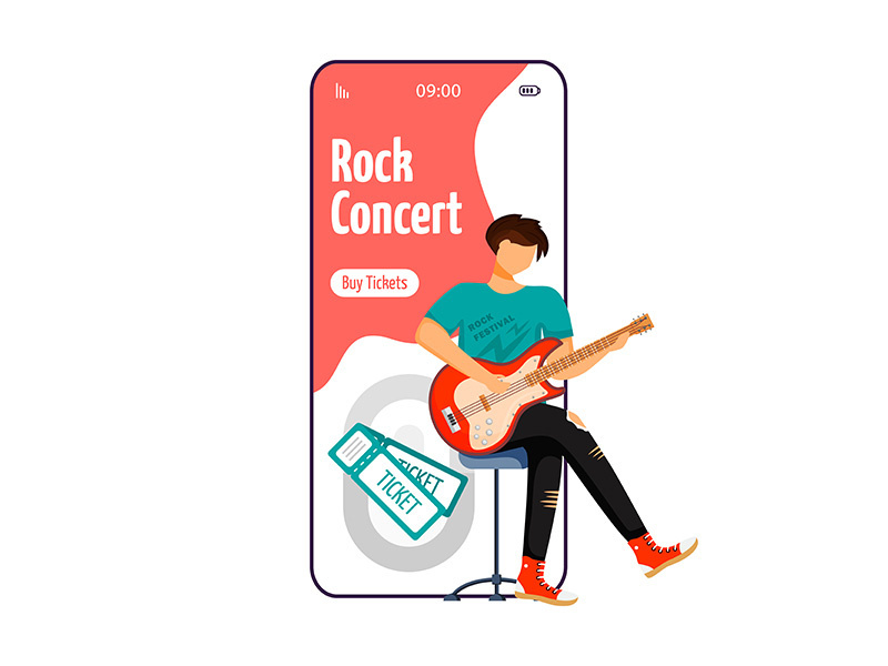 Rock concert cartoon smartphone vector app screen