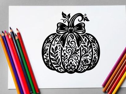Calabaza decorativa de Halloween con patrón floral intrincado y moño