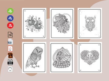 6 Birds  Coloring Book Pages KDP Interior. preview picture