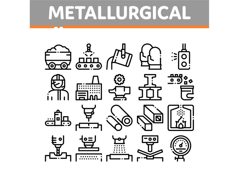 Metallurgical Collection Elements Icons Set Vector